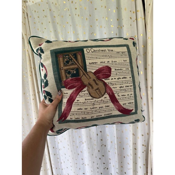 Vintage Riverdale O Christmas Tree Music Tapestry Decorative Accent Pillow - Picture 2 of 5